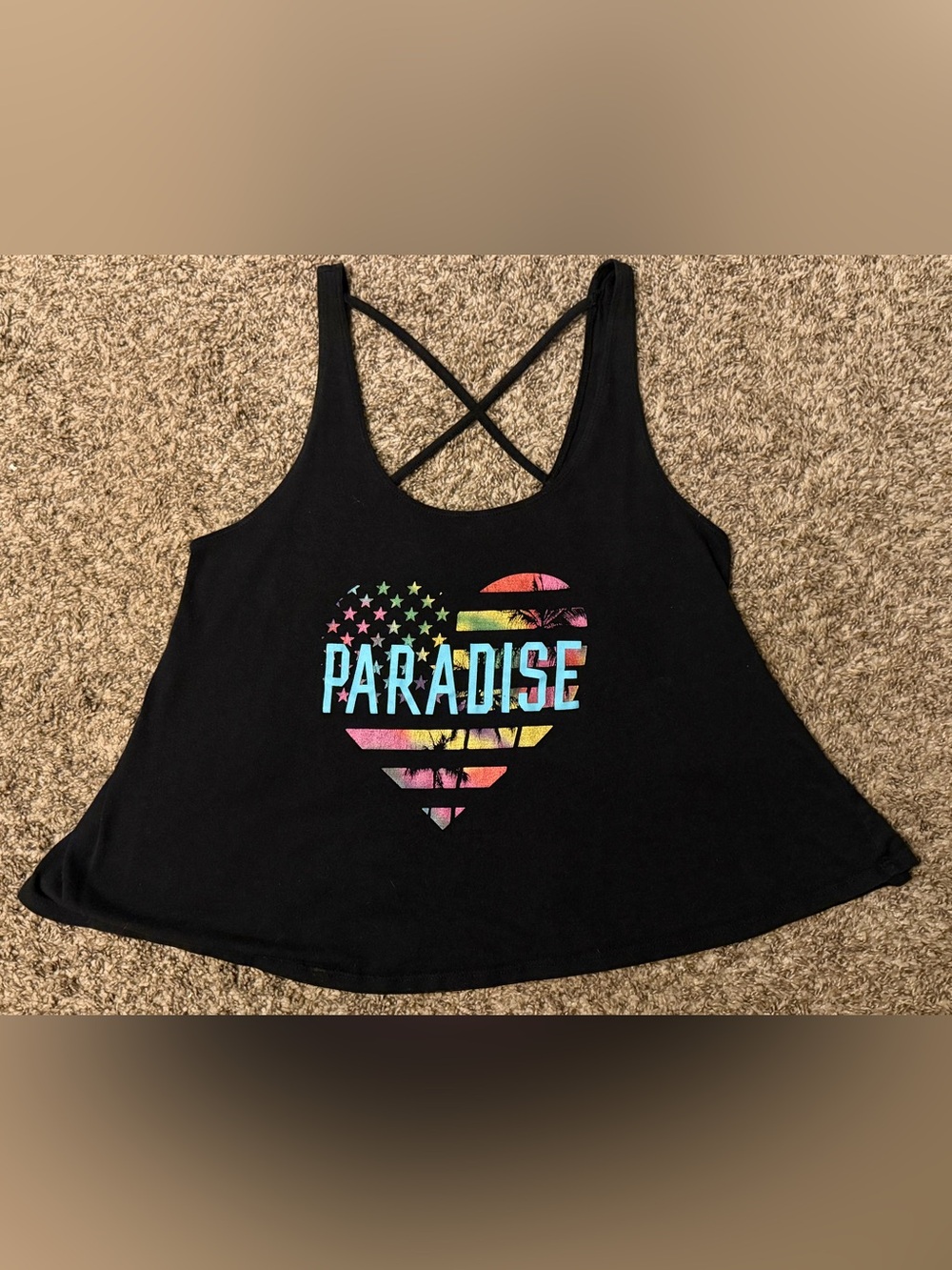 BONGO Black Tank with Metallic Paradise Heart Graphic